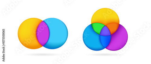 Cartoon style Venn diagram with bold, colorful circles that intersect, perfect for creating engaging and accessible infographics.