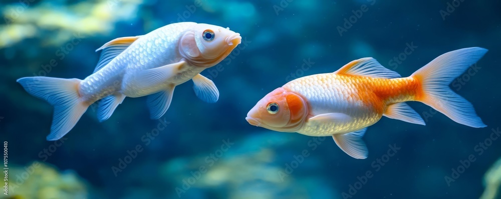 Pisces fish moving in harmony, gentle underwater glow Pisces fish moving in harmony, gentle underwater glow