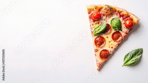 Freshly Made Pizza Slice with Tasty Toppings on Isolated White Background Perfect for Culinary and Food-related Projects