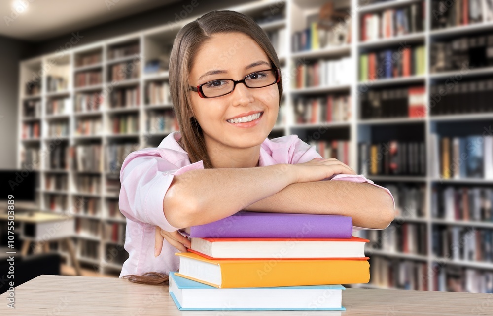 Female business person working in labrary Female business person working in labrary