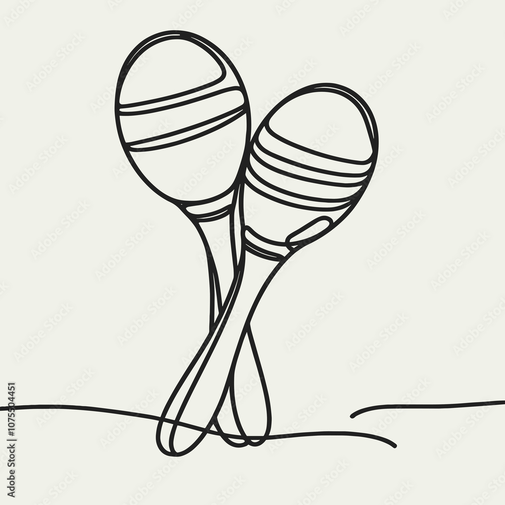 A simple continuous line drawing of a maracas set. The artwork is minimalistic, capturing the essence of the object with a single unbroken line A simple continuous line drawing of a maracas set. The artwork is minimalistic, capturing the essence of the object with a single unbroken line