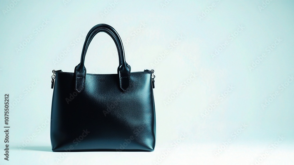 Naklejka premium Elegant Black Leather Handbag Isolated on a White Background Perfect for Fashion and Accessory Promotions in Stock Photography