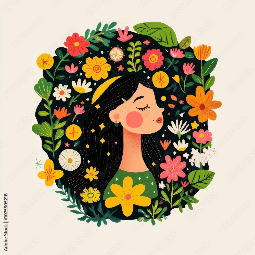 Virgo maiden surrounded by flowers, symbol of purity Virgo maiden surrounded by flowers, symbol of purity