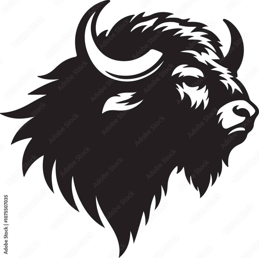 Buffalo head vector silhouette side view logo style black on a white background Buffalo head vector silhouette side view logo style black on a white background