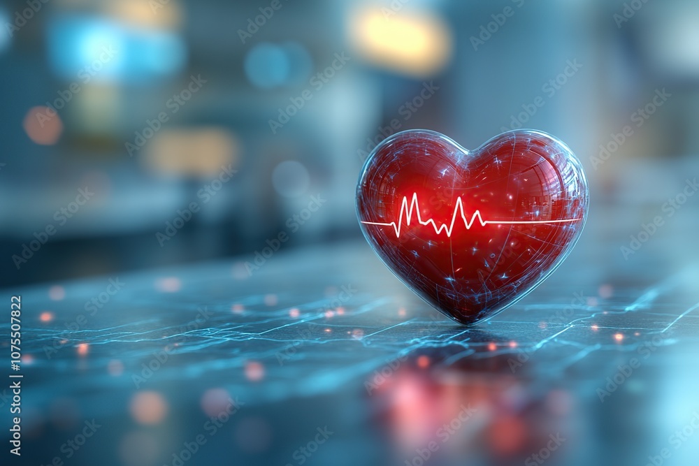 Red heart with glowing pulse line symbol Red heart with glowing pulse line symbol