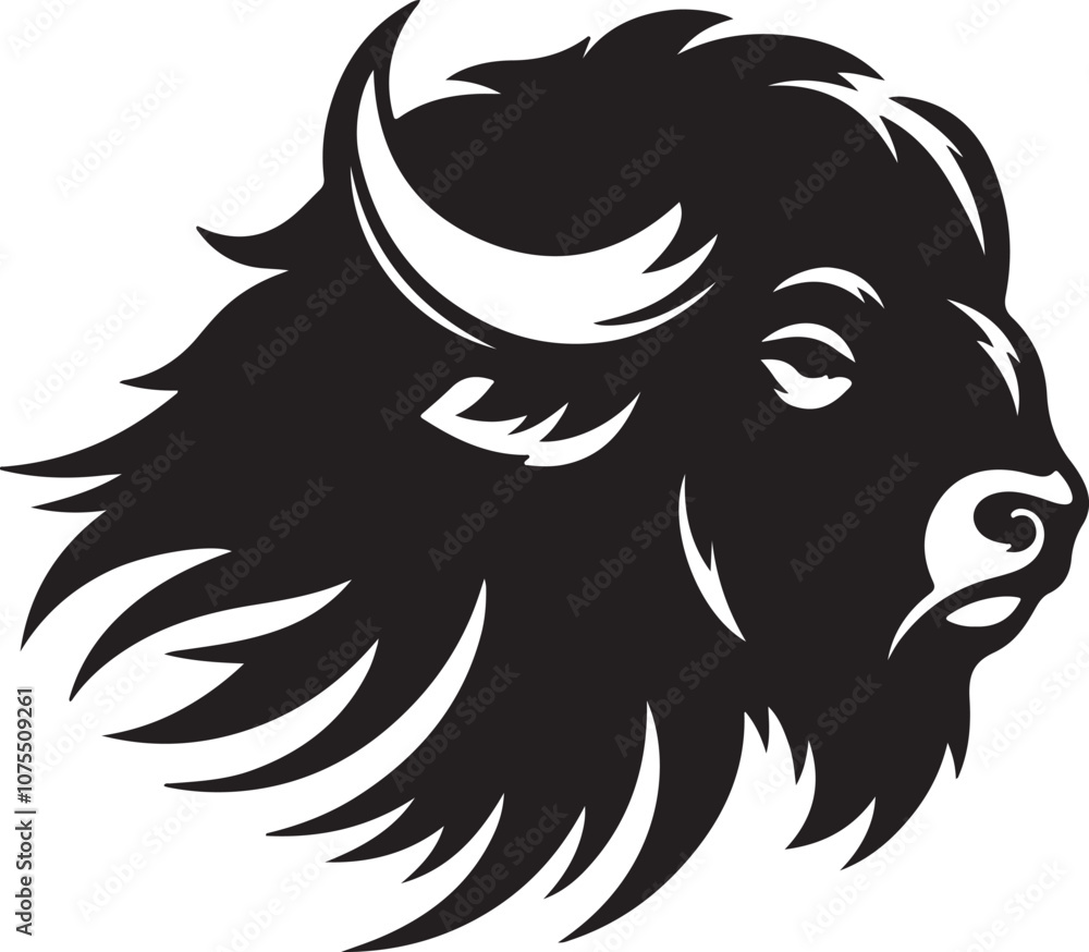 Buffalo head vector silhouette side view logo style black on a white background Buffalo head vector silhouette side view logo style black on a white background