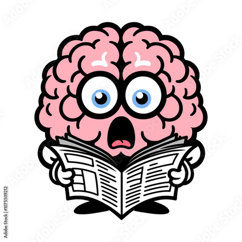 shocked brain reading a newspaper, brainstorm illustration