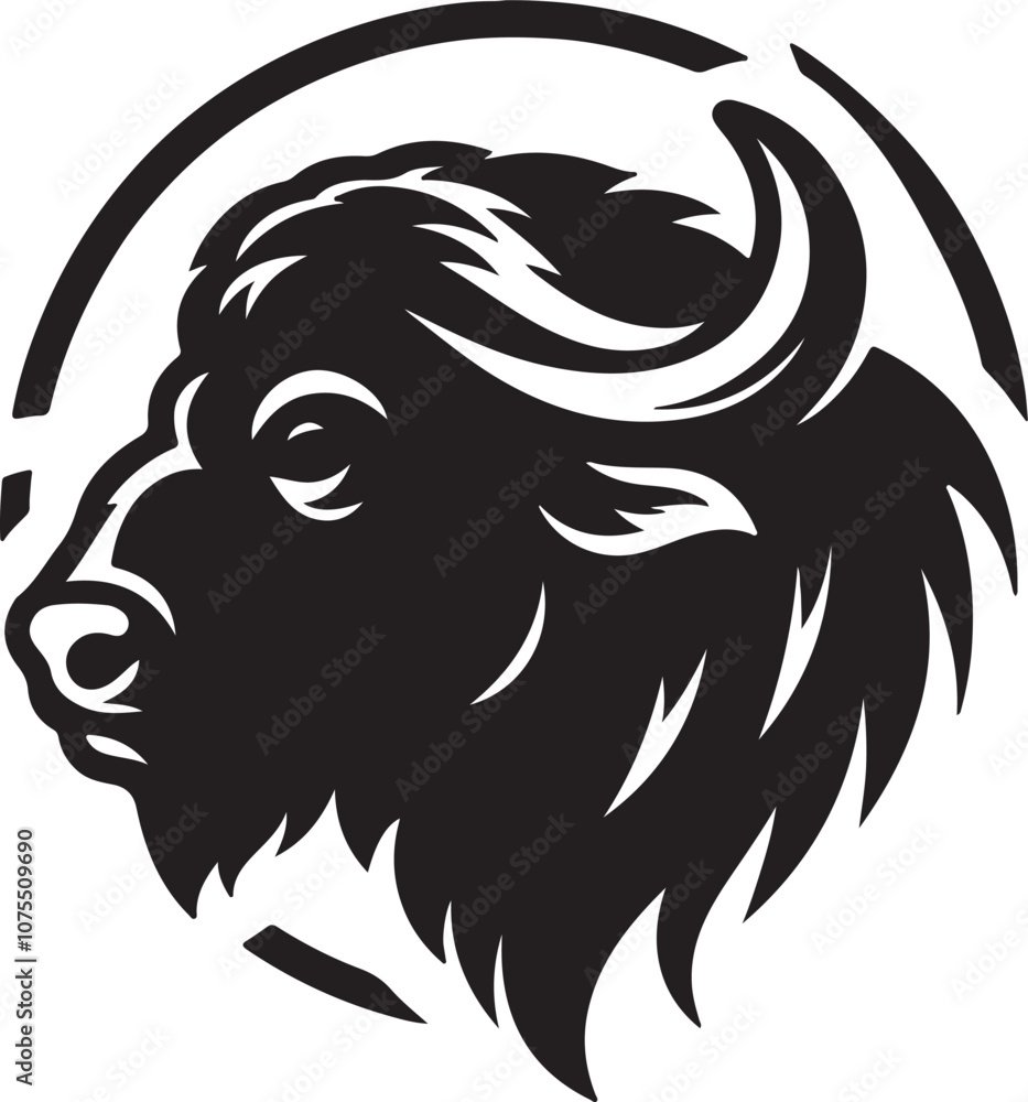 Buffalo head vector silhouette side view logo style black on a white background Buffalo head vector silhouette side view logo style black on a white background