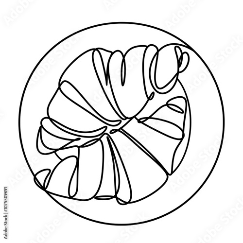 Two croissants on a plate one line art drawing 