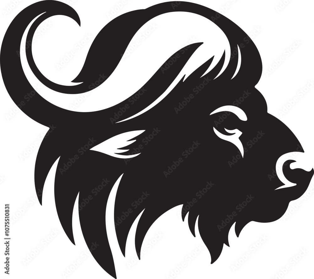 Buffalo head vector silhouette side view logo style black on a white background Buffalo head vector silhouette side view logo style black on a white background