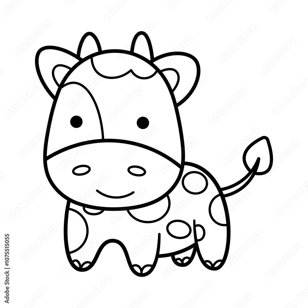 Cartoon Cow Outline Vector Illustration. This is a delightful black-and-white line art illustration of a cute, cartoon-style cow. The cow has a round face with large eyes and a gentle smile. Cartoon Cow Outline Vector Illustration. This is a delightful black-and-white line art illustration of a cute, cartoon-style cow. The cow has a round face with large eyes and a gentle smile.