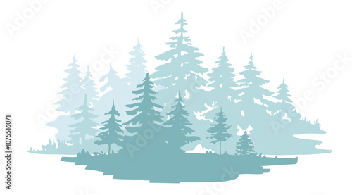 Vector fir tree forest  silhouette isolated illustration for your company or brand. misty forest silhouette, 