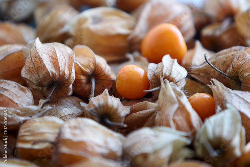 Golden and delicious! Fresh aguaymanto (goldenberry) packed with nutrients, flavor, and a burst of sunshine in every bite. Perfect for snacking, desserts, or adding that extra zest to your smoothies! photo