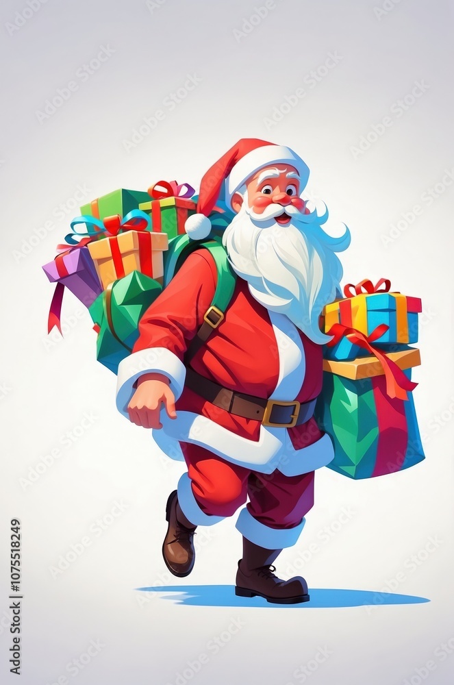 Jolly Santa Claus with Gifts on his Back for Christmas Jolly Santa Claus with Gifts on his Back for Christmas