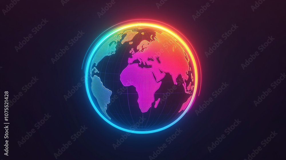 Global Network Digital Earth Neon Globe World Map Futuristic Technology Global Network Digital Earth Neon Globe World Map Futuristic Technology