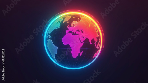 Global Network Digital Earth Neon Globe World Map Futuristic Technology