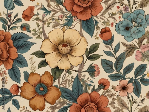Wallpaper Mural Floral Pattern with Orange  Yellow  and Blue Flowers Torontodigital.ca