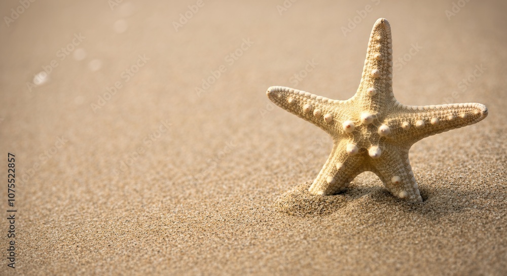 Serene starfish on sandy beach at golden hour Serene starfish on sandy beach at golden hour