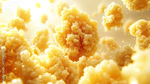 Abstract golden particles floating in light.