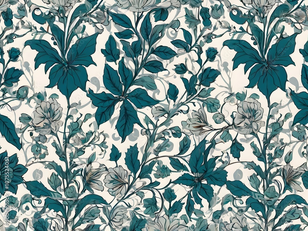 Teal and White Floral Seamless Pattern Teal and White Floral Seamless Pattern
