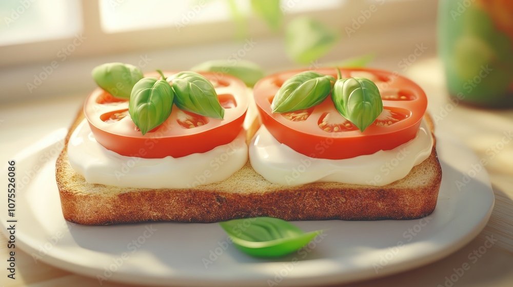 Open sandwich featuring tomato mozzarella and basil a healthy Italian inspired dish Open sandwich featuring tomato mozzarella and basil a healthy Italian inspired dish