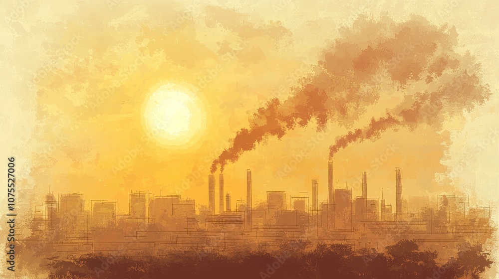 Fototapeta premium Industrial pollution impacts urban landscapes understanding smog and its effects on city life