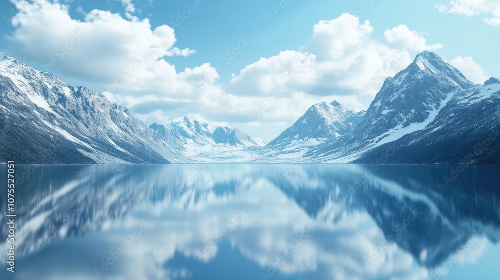Obraz premium A serene lake mirroring majestic snow capped mountains Ideal for environmental campaigns outdoor equipment promotions travel literature and peaceful wall decorations
