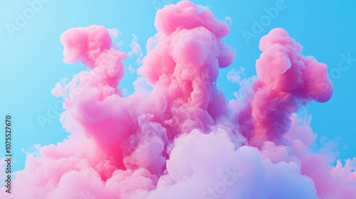 Swirls of pink smoke against a blue backdrop featuring bold color blobs and realistic hyper detail in a striking juxtaposed design