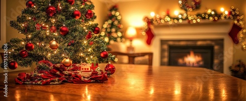 Cozy Christmas Tree with Red Ornaments on Table