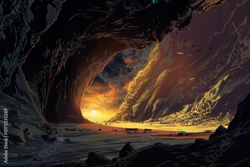 Sun Setting Through Mountain Pass