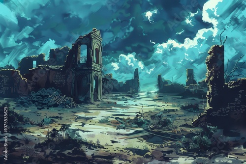 Ruins of an Ancient City Under a Turquoise Sky