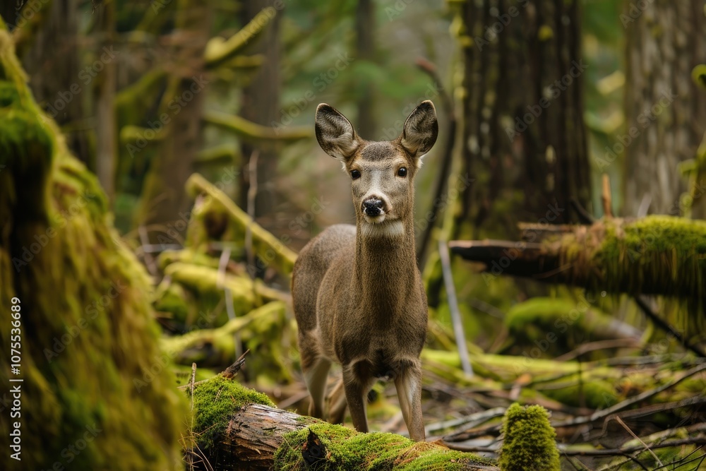 White-tailed deer in spring forest. White-tailed deer in spring forest.