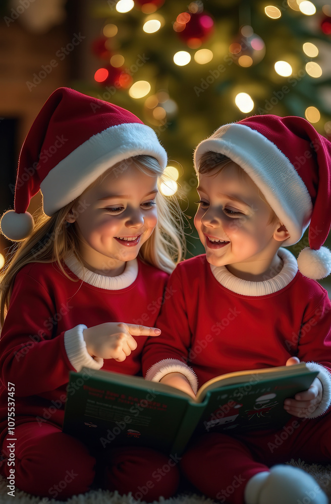 reading a Christmas story. magical time for children reading a Christmas story. magical time for children