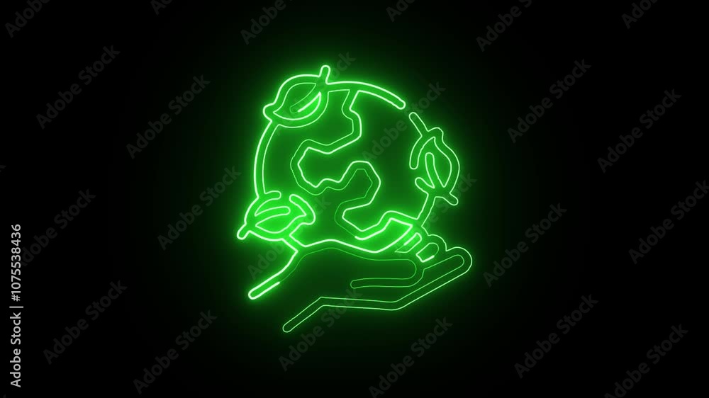 glowing neon environmentalism icon isolated on black background. HD video motion graphic animation glowing neon environmentalism icon isolated on black background. HD video motion graphic animation