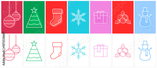 Modern Merry Christmas Postcard Collection Set: Holiday Greetings Flat Design Minimal Vector Art Colorful Vibrant