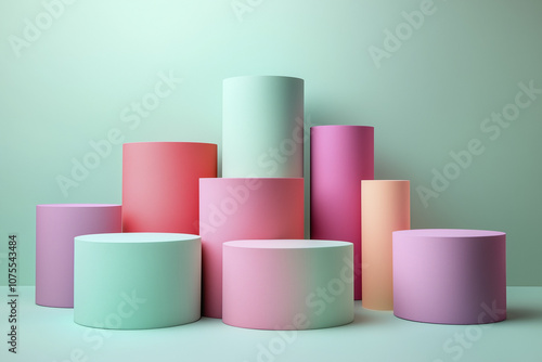  background with colorful squares, cubes. 3d render of a pink and green podium with bright background. product photography mockup. AI Generated photo