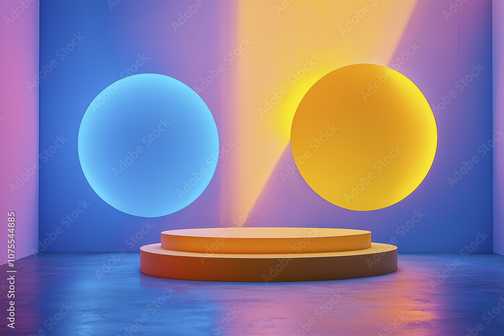 abstract trendy vibrant background for product photography. set of three cube. background with colorful squares, cubes. 3d render of a yellow and blue podium with bright background. AI Generated abstract trendy vibrant background for product photography. set of three cube. background with colorful squares, cubes. 3d render of a yellow and blue podium with bright background. AI Generated