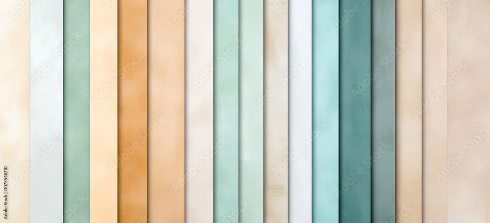 Stoff Farbmuster in Pastellfarben von Pfirsich, Weiß, Beige, Petrol und Grün als Streifen im Bannerformat Stoff Farbmuster in Pastellfarben von Pfirsich, Weiß, Beige, Petrol und Grün als Streifen im Bannerformat