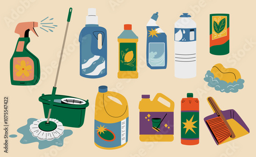 Cleaning the floor. A mop and cleaning products. Tools and supplies for cleaning.
