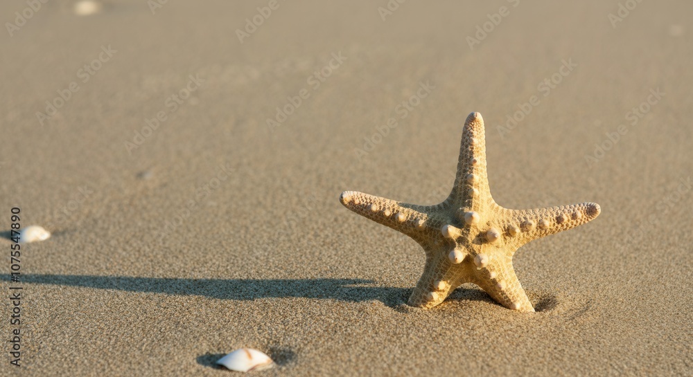 Serene starfish on sandy beach at sunset Serene starfish on sandy beach at sunset