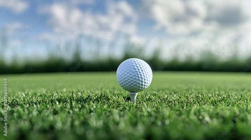 Close-up of tee and grass flying as club strikes, dynamic and powerful, golf tee-off, energy and start Close-up of tee and grass flying as club strikes, dynamic and powerful, golf tee-off, energy and start
