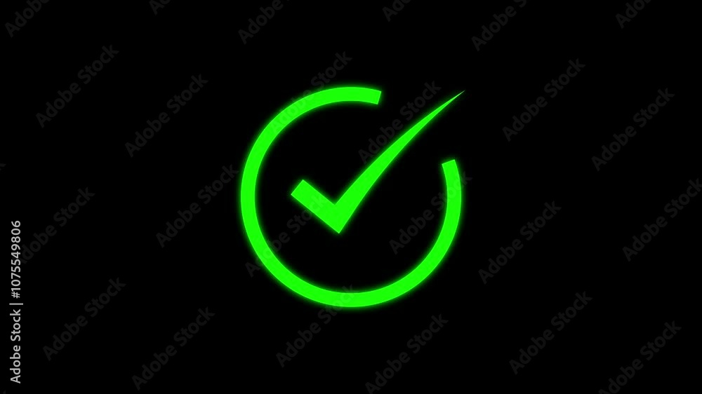 green success mark icon animation with black background. approve and confirm sign concept. green success mark icon animation with black background. approve and confirm sign concept.