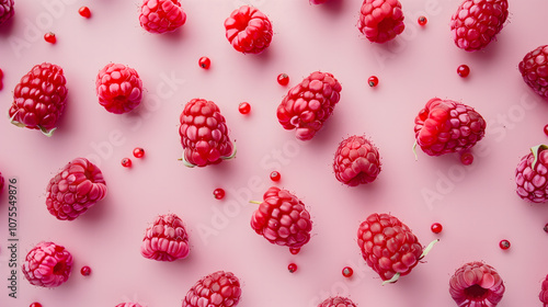 Fresh red berries scattered on a soft pink surface.