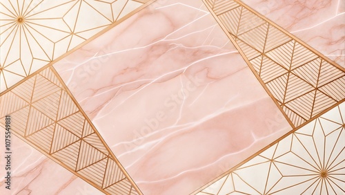 Rose gold marble background with subtle golden geometric patterns