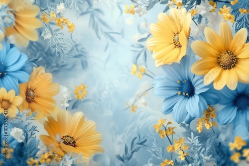 Colorful Floral Arrangement with Blue and Yellow Blooms