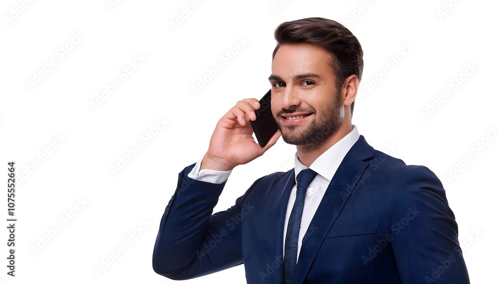 Businessman talking on the phone isolated background Businessman talking on the phone isolated background