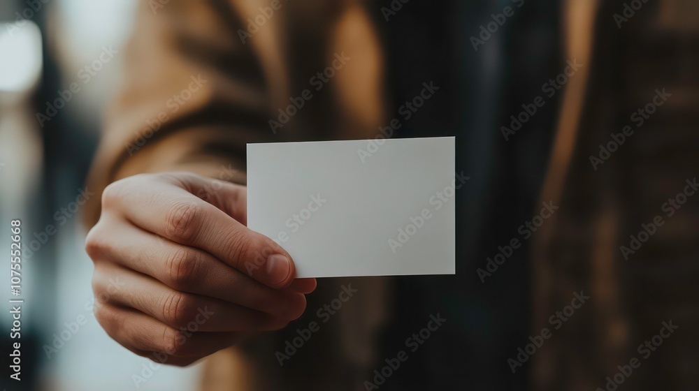 A man's hand is holding a blank white paper card in front of a ballot box A man's hand is holding a blank white paper card in front of a ballot box