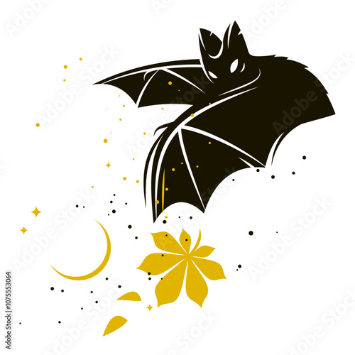 Small bat flying against the night sky
