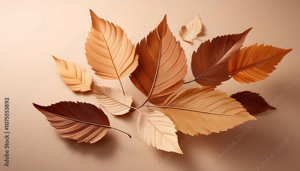 Beige and brown autumn leaves fall on a solid background in a minimalist design with simple_1(889) Beige and brown autumn leaves fall on a solid background in a minimalist design with simple_1(889)