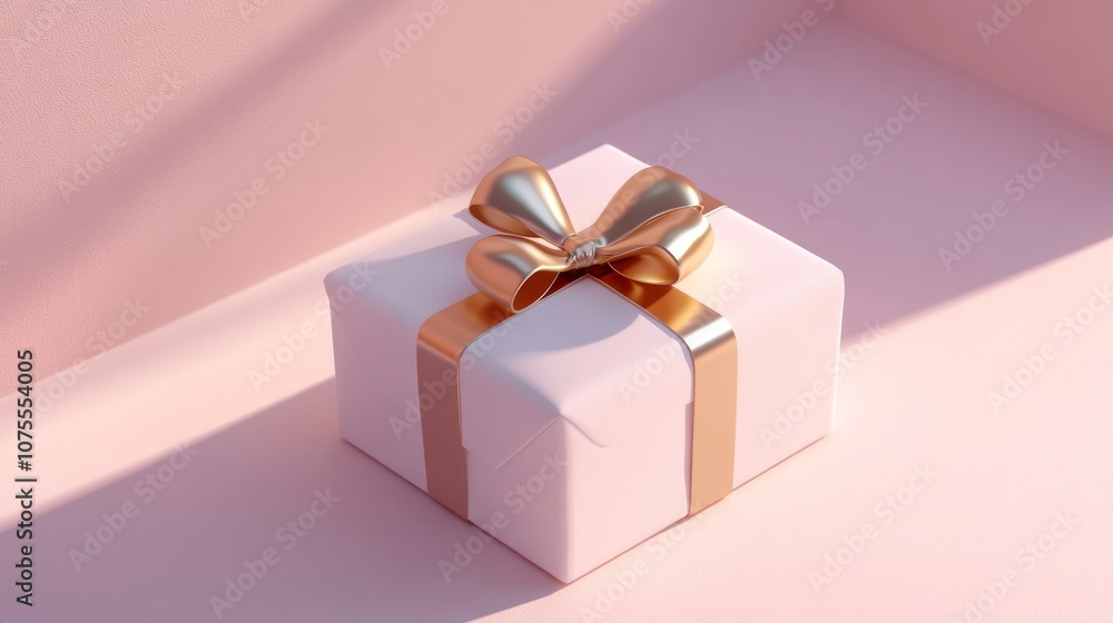 white gift box with golden bow against pink background white gift box with golden bow against pink background